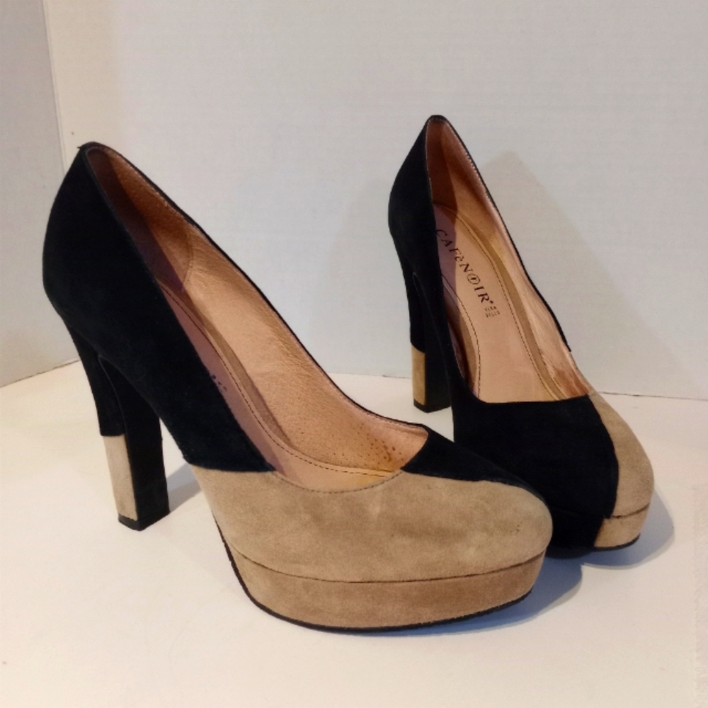 CafeNoir Heels Suede Black/ Tan‎ Sz.EU 38-US 7.5-8